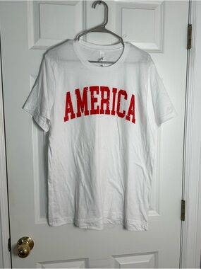 Bella Canvas White Short-Sleeve Tee with Red "AMERICA" Graphic